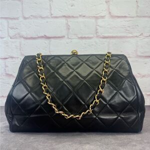 Chanel Black Quilted Caviar Leather Vintage Timeless Frame Bag